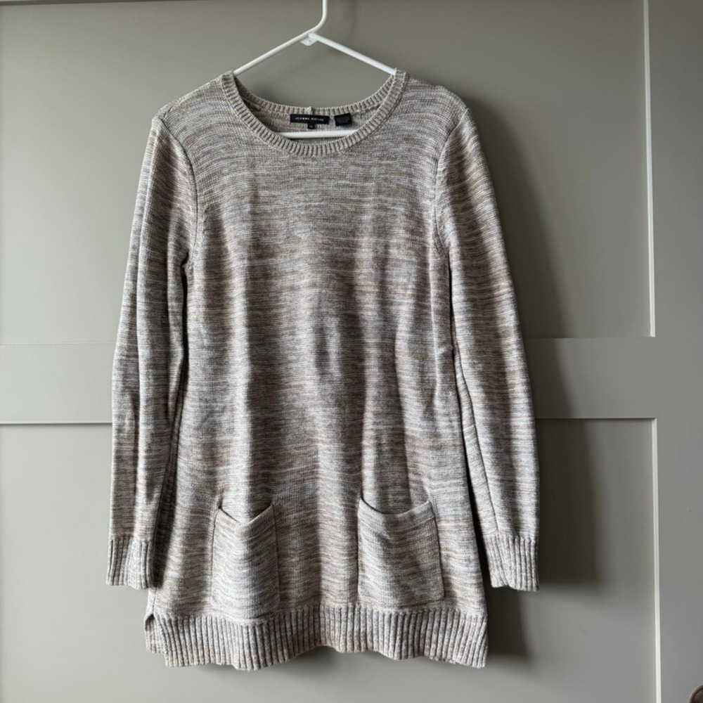 Jeanne Pierre Tunic Sweater Womens M Tan Marled Knit Pockets Long Sleeve